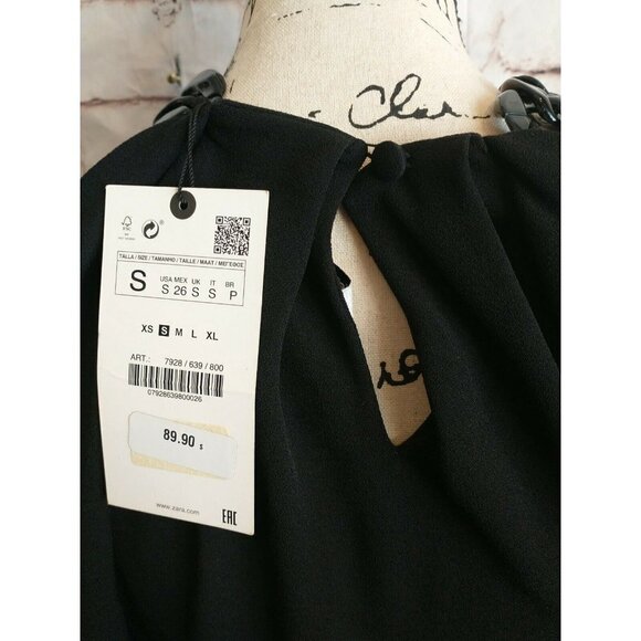 ZARA Size XS OFF-THE-SHOULDER DRESS Cocktail Event Formal BLACK Sheath Chain NEW - Picture 9 of 11